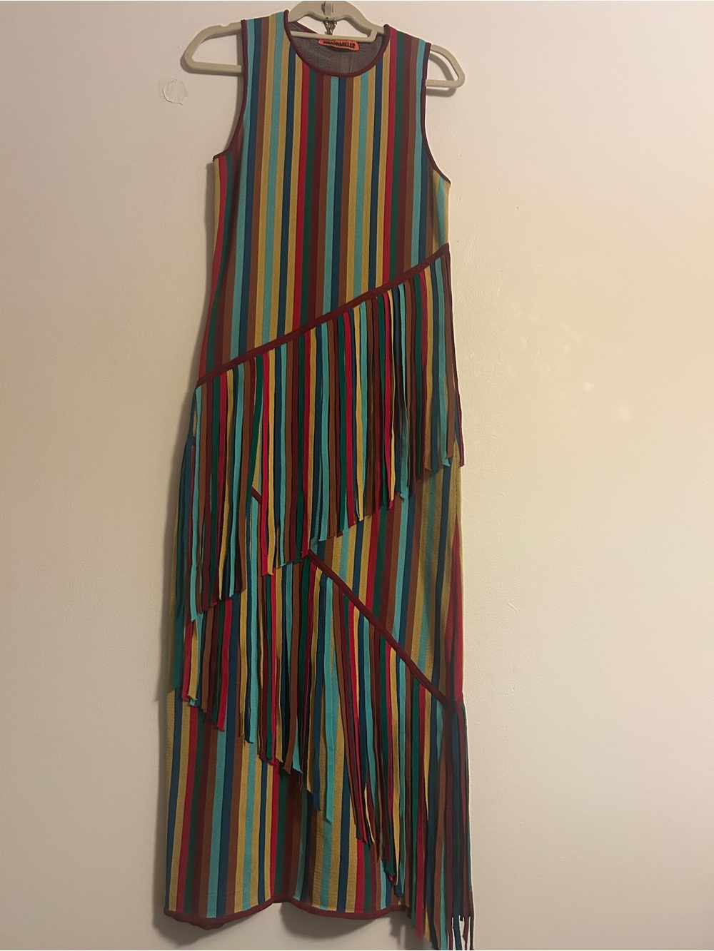 Simon Miller Spiral Knit Maxi Dress Fringe Rainbow Multicolor Sleeveless M boho - Picture 12 of 16